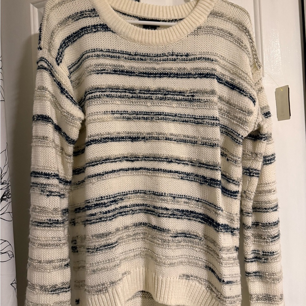 Calvin Klein Cream and Blue Striped Sweater